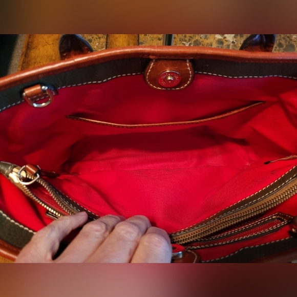 Dooney & Bourke Gray and Red Leather Tote Bag - Picture 11 of 14